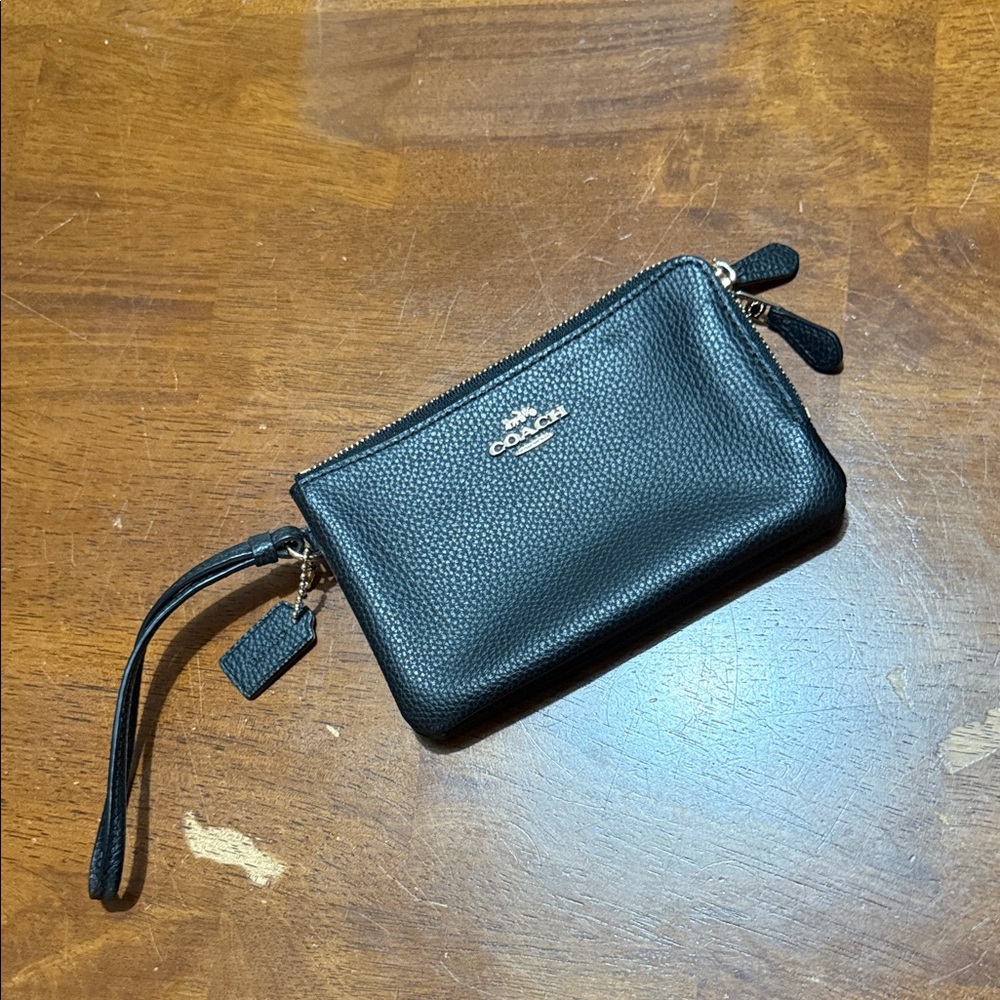 Coach Pebbled Black Leather Wristlet